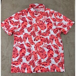 Under Armour Playoff Polo Shirt Mens Large Coral Tropical Leaf Golf Sport EUC